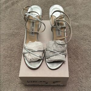 Jimmy Choo Metallic Nappa Silver Heels with Elegant Straps